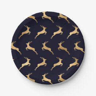 Midnight Navy Gold Hertenpatroon Papieren Bordje