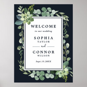 Midnight Navy Mariage Succulent Affiche de bienven