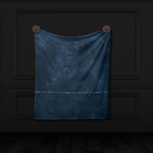 Midnight Navy Romance Blue Satiny Grunge Damask Fleece Deken
