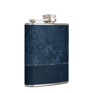 Midnight Navy Romance Blue Satiny Grunge Damask Heupfles