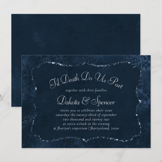 Midnight Navy Romance | Blue Satiny Grunge Damask Kaart (Voorkant / Achterkant)