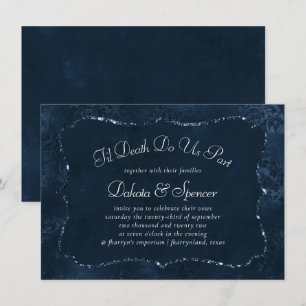 Midnight Navy Romance   Blue Satiny Grunge Damask Kaart