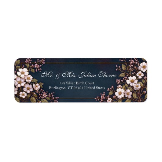 Midnight Navy White Botanical Frame Etiket (Voorkant)