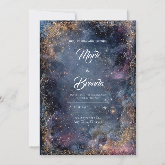 Midnight Nebula Gold Wedding Kaart (Voorkant)