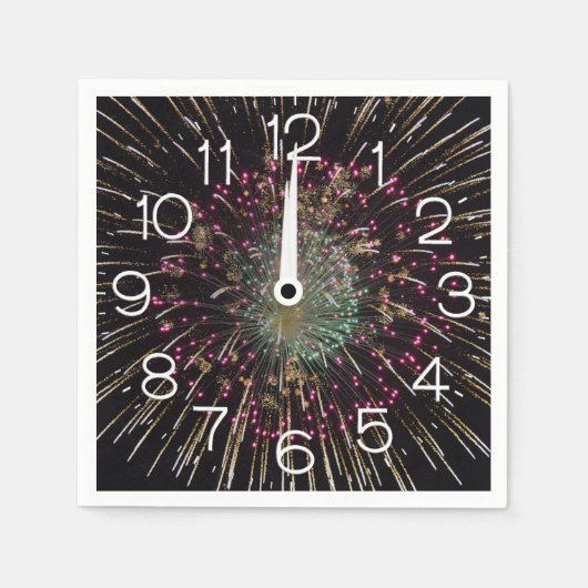 Midnight New Years Eve Clock On Fireworks Servet (Voorkant)