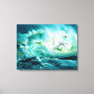 Midnight Ocean Unicorn Uitgerekt Canvas Print