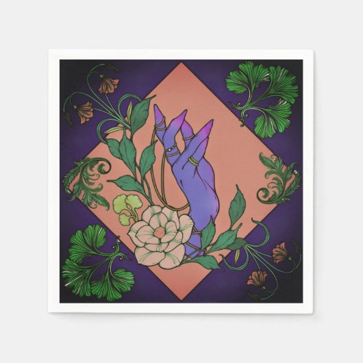 “Midnight Offering” – Botanical Hand & Bloom  Servet (Voorkant)