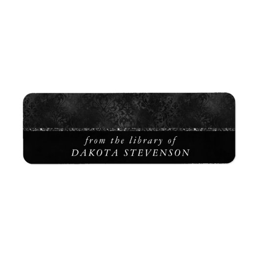 Midnight Onyx Romance | Black Satiny Grunge Damask Etiket (Voorkant)
