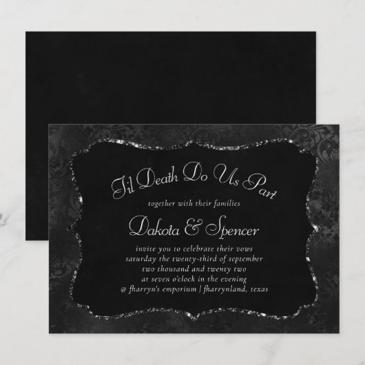 Midnight Onyx Romance | Black Satiny Grunge Damask Kaart (Voorkant / Achterkant)