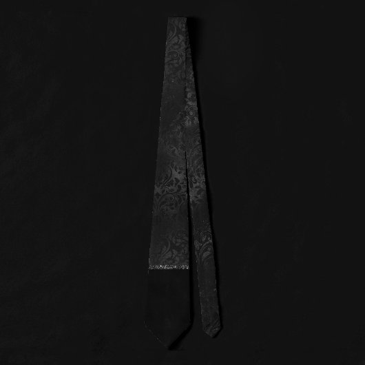 Midnight Onyx Romance | Black Satiny Grunge Damask Stropdas