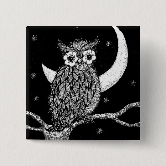 Midnight Owl Square Pin Vierkante Button 5,1 Cm (Voorkant)