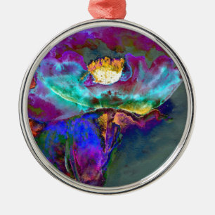 Midnight Paars Poppy waterverf schilderij Metalen Ornament