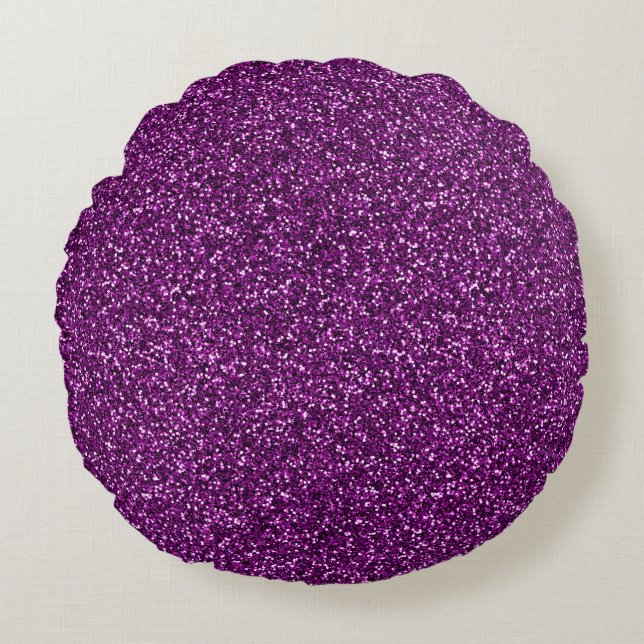 Midnight Paarse Glitter Rond Kussen (Voorkant)