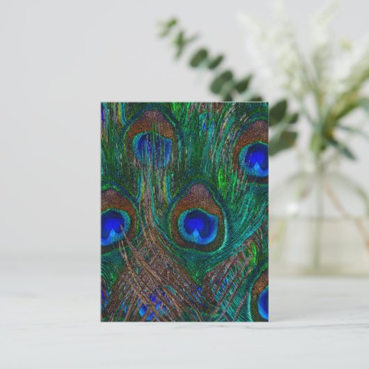 Midnight Peacock Feathers Etching Style Decor Briefkaart (Staand voorkant)