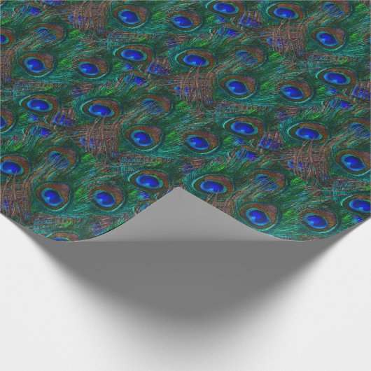Midnight Peacock Feathers Etching Style Decor Cadeaupapier (Hoek)