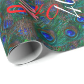 Midnight Peacock Feathers Etching Style Decor Cadeaupapier (Rol Hoek)