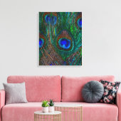 Midnight Peacock Feathers Etching Style Decor Canvas Afdruk (Insitu (Woonkamer))