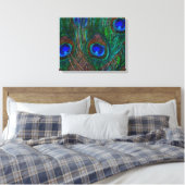 Midnight Peacock Feathers Etching Style Decor Canvas Afdruk (Insitu (Slaapkamer))