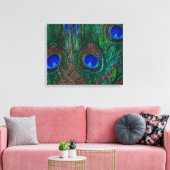 Midnight Peacock Feathers Etching Style Decor Canvas Afdruk (Insitu (Woonkamer))