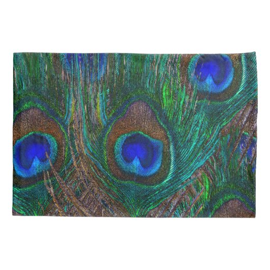 Midnight Peacock Feathers Etching Style Kussensloop (Achterkant-Links)