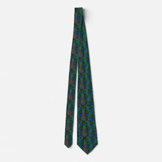 Midnight Peacock Feathers Etching Style Stropdas (Achterkant)