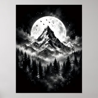 Midnight Peaks Zwart & Witte Bergmaan Poster