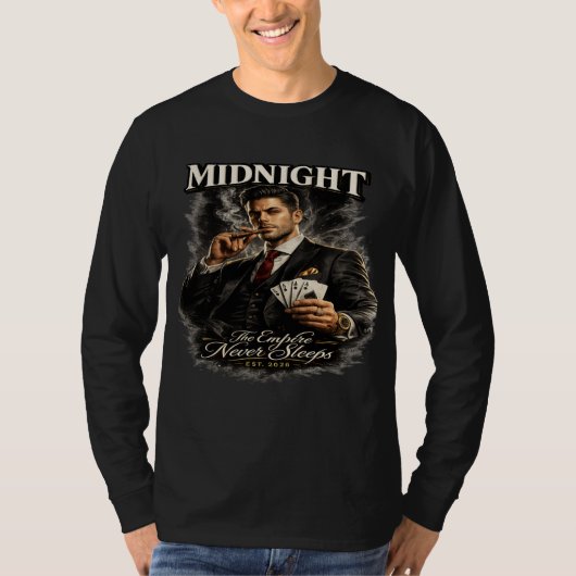 Midnight Poker King Mafia Style Long Sleeve T-shirt (Voorkant)