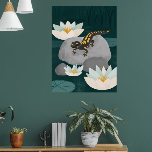 Midnight Pond Fire Salamander Wall Art - Poster (Woonkamer 1)