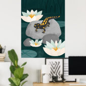 Midnight Pond Fire Salamander Wall Art - Poster (Thuiskantoor)