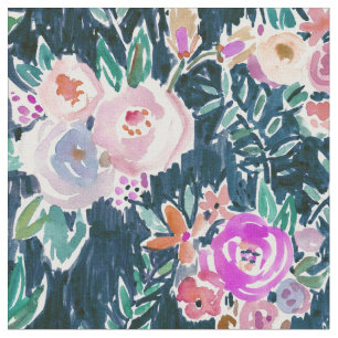 MIDNIGHT PROFUSION Dark Roos Floral Stof