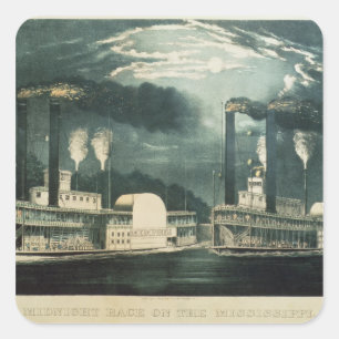 Midnight Race op de Mississippi, 1875 Vierkante Sticker