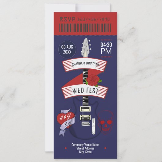 Midnight Riot Rock ’n’ Roll Wedding Ticket Kaart (Voorkant)
