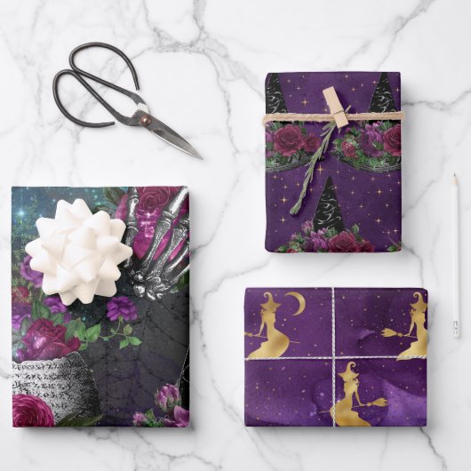 Midnight Romantic Gothic Witch en Rozen Inpakpapier Vel (Voorkant)