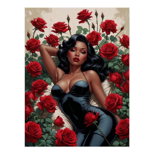 Midnight Rose - Pin-Up Black Glamour Perfect Poster (Voorkant)