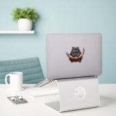 Midnight Sentinel - Moonlit Cat Sticker (Laptop op bureau)