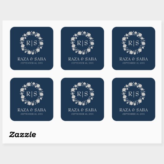 Midnight Serenity Navy and Silver Wedding Vierkante Sticker (Vel)