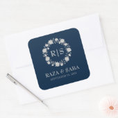 Midnight Serenity Navy and Silver Wedding Vierkante Sticker (Envelop)