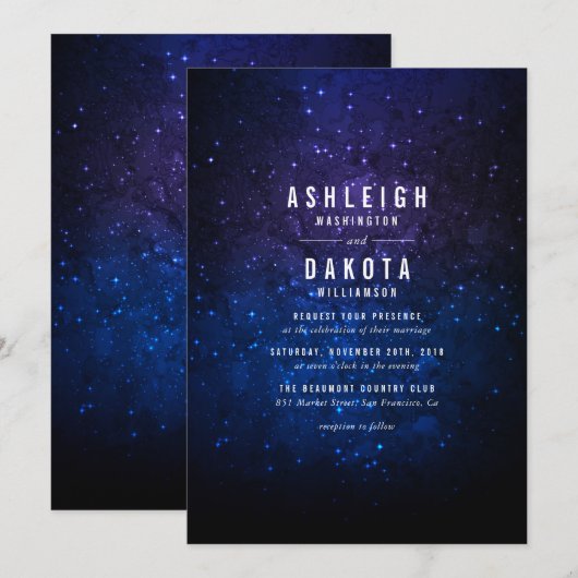 Midnight Sky en Shining Stars | Galaxy Wedding Kaart (Voorkant / Achterkant)