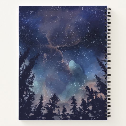 Midnight Sky Forest aangepaste naam Monogram Notitieboek (Achterkant)