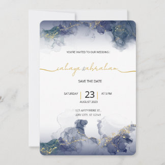 Midnight Sky & Gold Veins Moody Modern Wedding Kaart