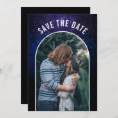 Midnight Sky & Shining Stars Galaxy Bruiloft Save The Date (Voorkant / Achterkant)