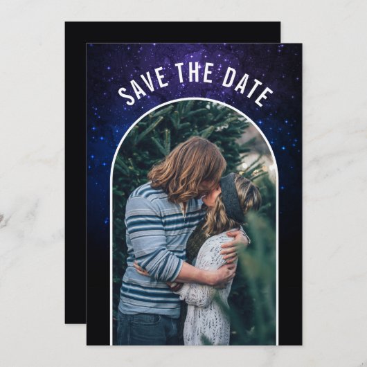 Midnight Sky & Shining Stars Galaxy Bruiloft Save The Date (Voorkant / Achterkant)