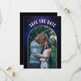 Midnight Sky & Shining Stars Galaxy Bruiloft Save The Date