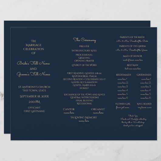 Midnight Sky Tri Fold Wedding Programme (Voorkant / Achterkant)