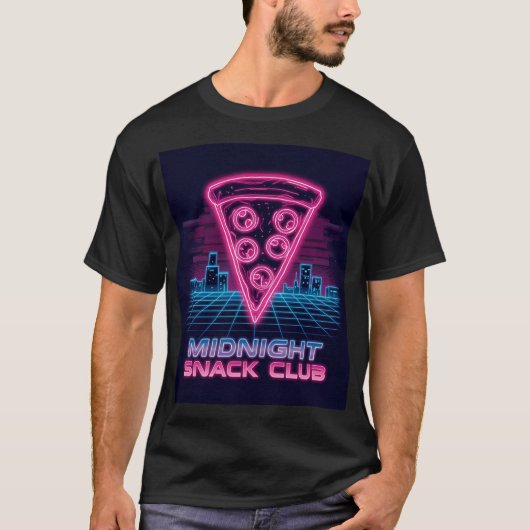 Midnight Snack Club - Neon Synthwave Pizza Slice T T-shirt (Voorkant)