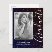 Midnight Space Glitter Photo Afstuderen Uitnodiging Briefkaart (Voorkant / Achterkant)