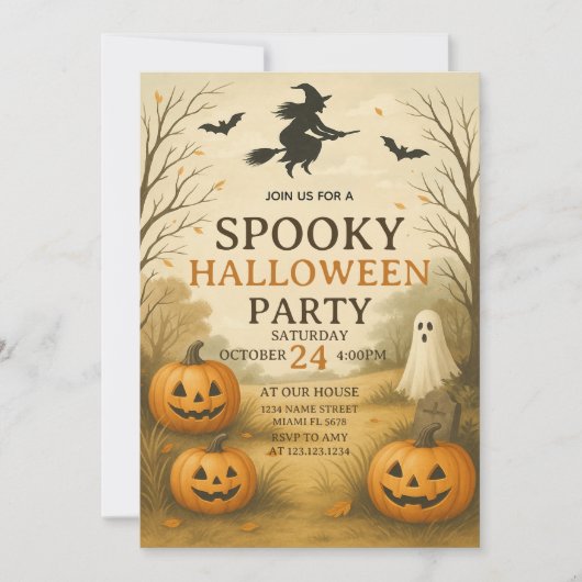 Midnight Spooky Halloween Party Uitnodiging (Voorkant)