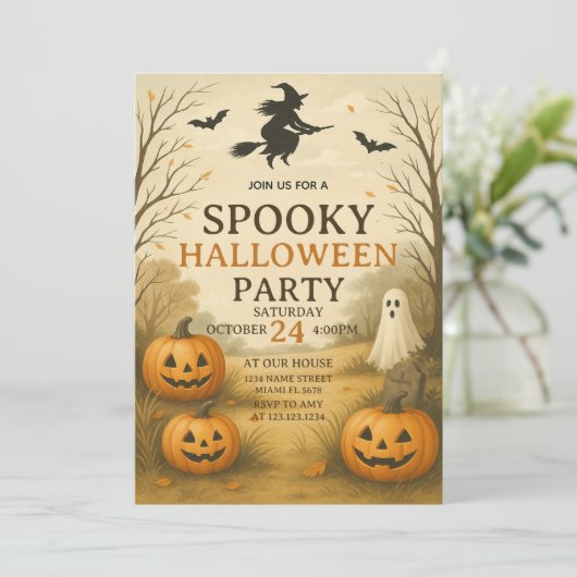 Midnight Spooky Halloween Party Uitnodiging (Staand voorkant)