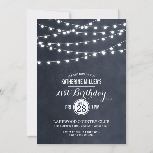 Midnight String Lights 21e anniversaire Invitation (Devant)