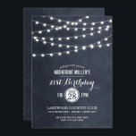 Midnight String Lights 21e anniversaire Invitation<br><div class="desc">Design moderne et chic d'invitation d'anniversaire d'été avec des lampes à cordes élégantes simples accrochées au sommet et un mélange classe de polices de script modernes et de calligraphie sur un arrière - plan imprimé de texture fausse aquarelle. Un design simple et élégant, parfait pour l'été ! Cliquez sur le...</div>